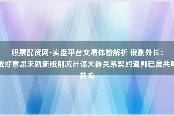 股票配资网-实盘平台交易体验解析 俄副外长：俄好意思未就新版削减计谋火器关系契约道判已矣共鸣